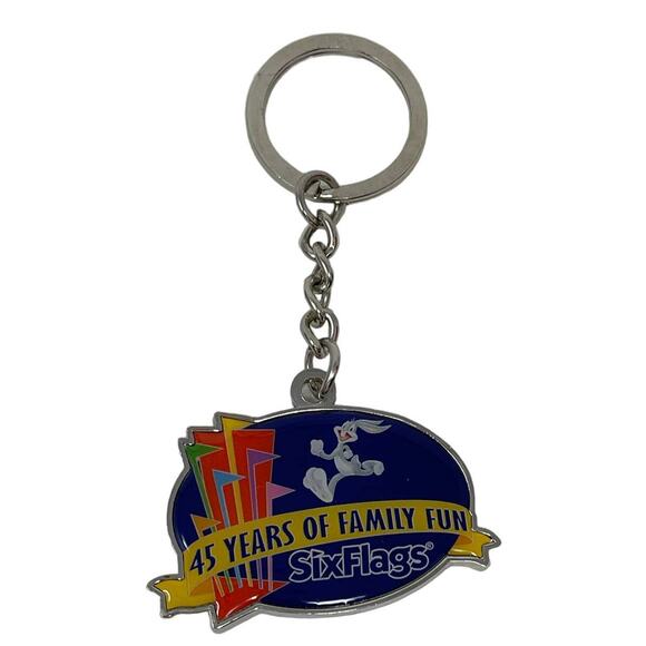 Six Flags 45th Anniversary Keychain Amusement Park Enamel Bugs Bunny New NOS - Picture 1 of 4